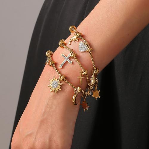 Titanium Steel Bracelet & Bangle plated fashion jewelry & with rhinestone Sold By PC