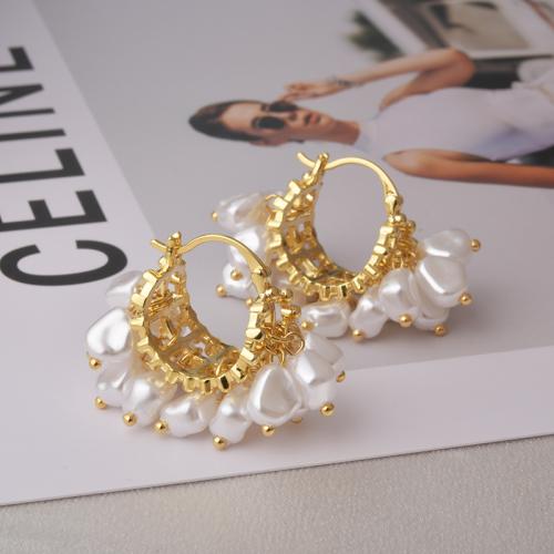 Messing Tropfen Ohrringe, mit Kunststoff Perlen, plattiert, Modeschmuck, keine, frei von Nickel, Blei & Kadmium, 36x33mm, verkauft von Paar