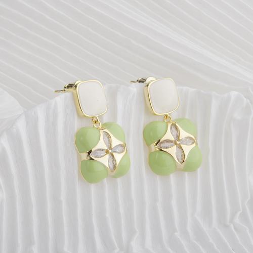 Brass Drop Earring gold color plated fashion jewelry & enamel & with rhinestone nickel lead & cadmium free Sold By Pair