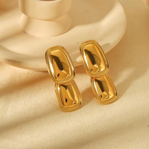 Boucle d'oreille Acier Titane, Placage de couleur d'or, bijoux de mode, Or, 19x48.50mm, Vendu par paire