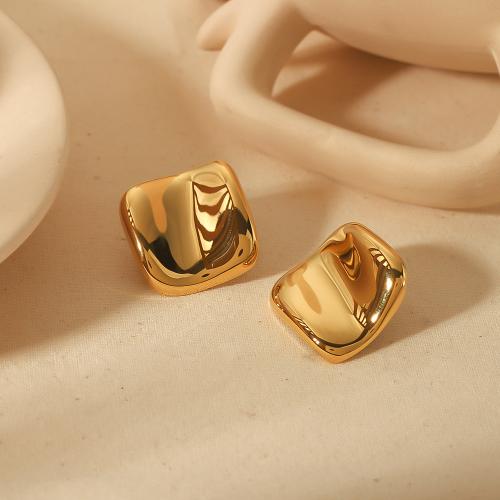 Stainless Steel Stud Earrings, 304 Stainless Steel, gold color plated, fashion jewelry, golden, 24x24mm, Sold By Pair