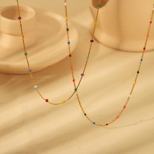 Titanstahl Halskette, mit Glas, Schale, plattiert, Modeschmuck & verschiedene Muster für Wahl, goldfarben, verkauft von PC