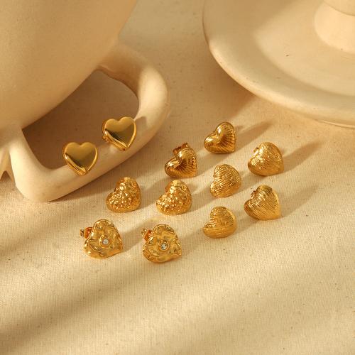 Boucle d'oreille Acier Titane, coeur, Placage de couleur d'or, bijoux de mode & modèles différents pour le choix, doré, Vendu par paire