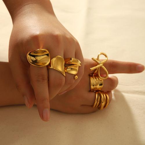 Палец кольцо из нержавеющей стали, Нержавеющая сталь 304, плакирован золотом, ювелирные изделия моды & различные модели для выбора, Золотой, продается PC