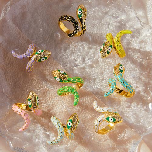 Brass δάχτυλο του δακτυλίου, Ορείχαλκος, Φίδι, επιχρυσωμένο, κοσμήματα μόδας & σμάλτο & με στρας, περισσότερα χρώματα για την επιλογή, νικέλιο, μόλυβδο και κάδμιο ελεύθεροι, Sold Με PC