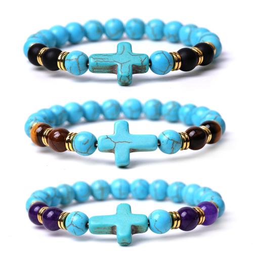 Fashion Turquoise Bracelets, with Elastic Thread & Lava & Tibetan Style, handmade, fashion jewelry & different materials for choice & Unisex, Length:18.5-19 cm, Sold By PC