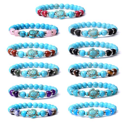 Fashion Turquoise Bracelets, with Elastic Thread & Gemstone, handmade, fashion jewelry & different materials for choice & Unisex, Length:18.5-19 cm, Sold By PC