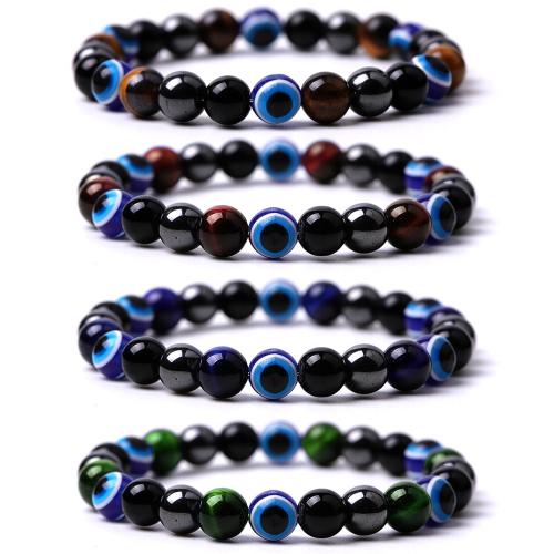 Gemstone Bracelets, Black Stone, with Elastic Thread & Gemstone & Plastic, handmade, fashion jewelry & different materials for choice & Unisex, Length:18.5-19 cm, Sold By PC