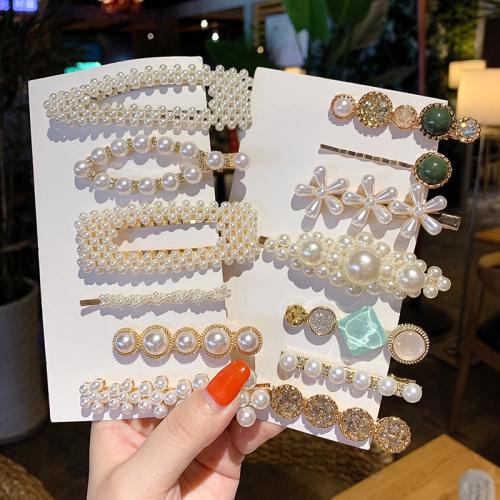 Pasadores, aleación de zinc, con Perlas plásticas, chapado, diferentes estilos para la opción & para mujer, 5Setsset/Bolsa, Vendido por Bolsa