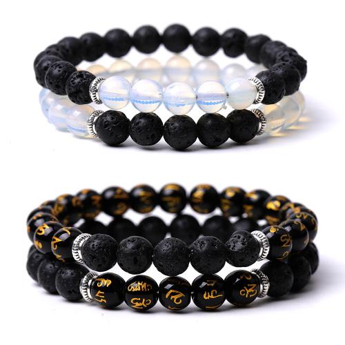 Fashion Turquoise Bracelets, with Elastic Thread & Gemstone & Black Stone, handmade, fashion jewelry & different materials for choice & Unisex, Length:18.5-19 cm, Sold By PC