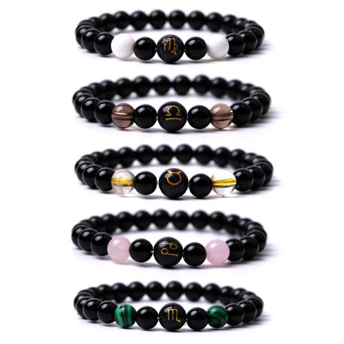 Gemstone Bracelets, Black Stone, with Elastic Thread & Gemstone, handmade, fashion jewelry & different materials for choice & Unisex, Length:18.5-19 cm, Sold By PC