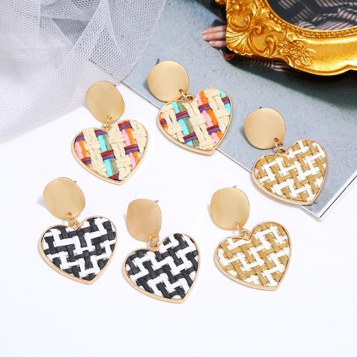 Tibetan Style Stud Earring, with Straws, Heart, fashion jewelry & for woman, more colors for choice, 41x28mm, Sold By Pair