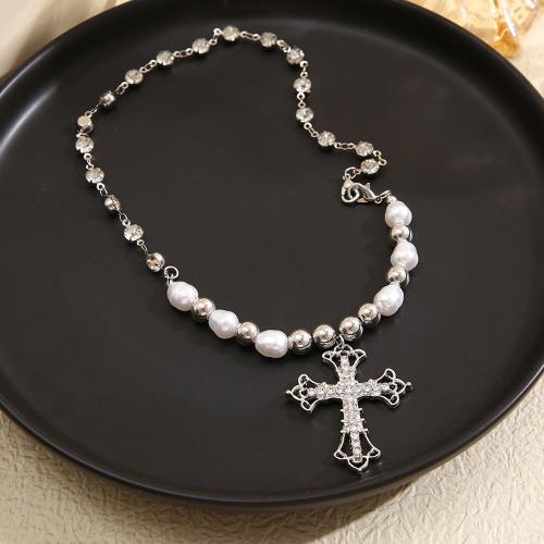 Zinc Alloy Jewelry Necklace with Crystal & Plastic Pearl plated fashion jewelry & for woman Sold By PC