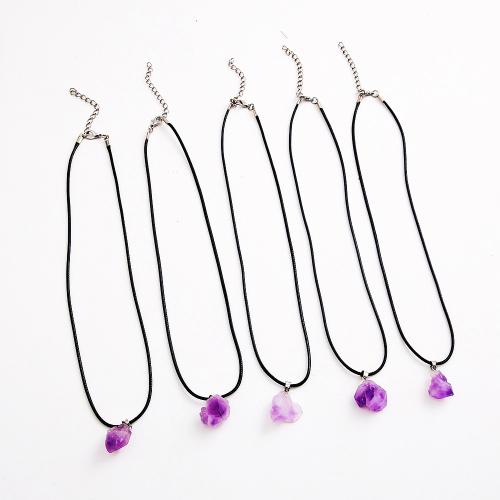 Quartz Necklace Amethyst with Wax Cord with 4cm extender chain plated 5 pieces & fashion jewelry & for woman Length 43 cm Sold By PC