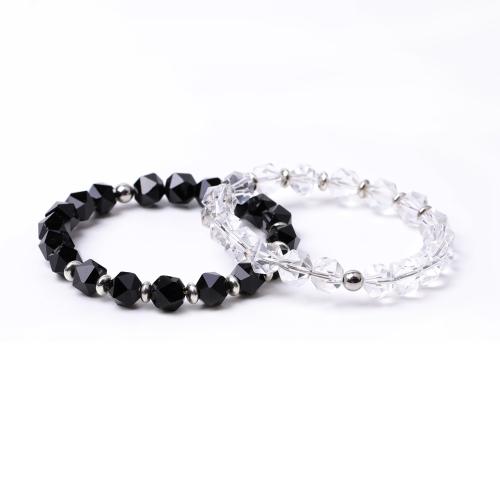 Quartz Bracelets, Clear Quartz, with Elastic Thread & Black Agate, handmade, fashion jewelry & different materials for choice & Unisex, Length:19-19.5 cm, Sold By PC