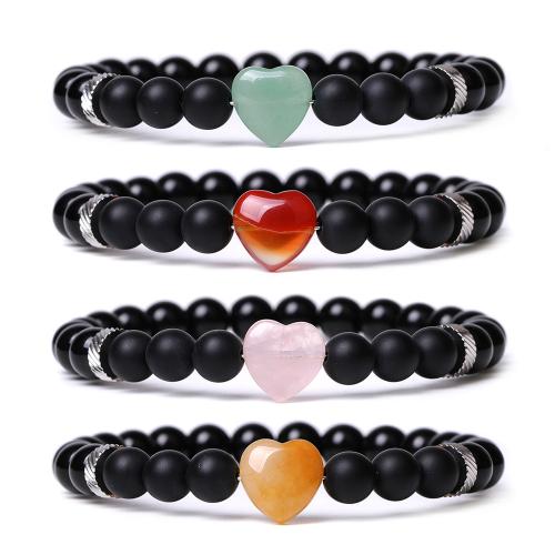 Gemstone Bracelets, Abrazine Stone, with Elastic Thread & Gemstone & 304 Stainless Steel, handmade, fashion jewelry & different materials for choice & Unisex, Length:7.6 Inch, Sold By PC