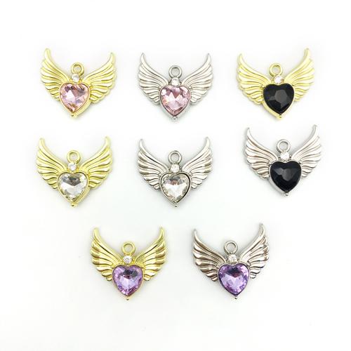 Tibetan Style Rhinestone Pendants, Wing Shape, DIY & with rhinestone, more colors for choice, 22x21mm, Sold By PC
