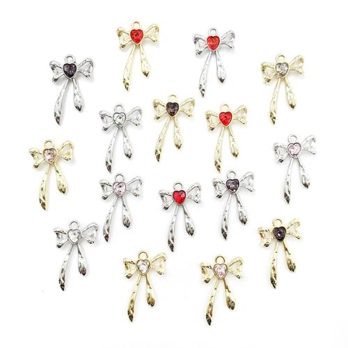Tibetan Style Rhinestone Pendants, Bowknot, DIY & with rhinestone, more colors for choice, 15x24mm, Sold By PC