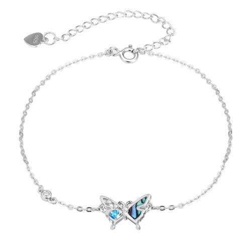 925 Sterling Silver Bracelet with Abalone Shell with 5CM extender chain Butterfly micro pave cubic zirconia & for woman silver color Length Approx 18 cm Sold By PC