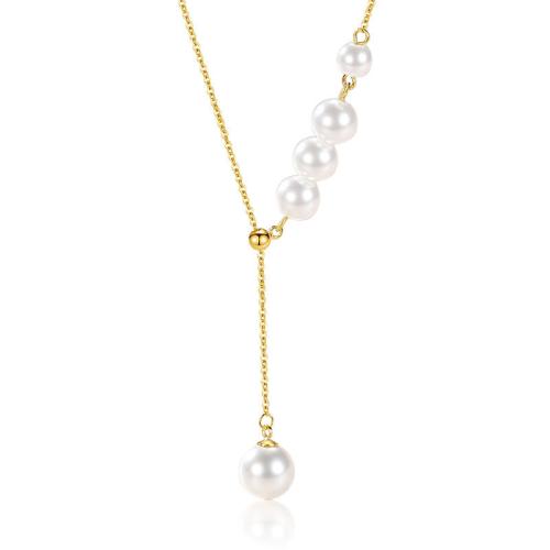 Collares de Plata Esterlina, plata de ley 925, con Perlas plásticas, con 5CM extender cadena, para mujer, más colores para la opción, longitud:aproximado 40 cm, Vendido por UD