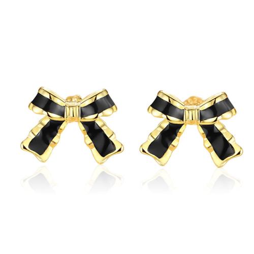 925 Sterling Silver Stud Earrings, Bowknot, for woman & enamel, more colors for choice, 10.05x13.55mm, Sold By Pair