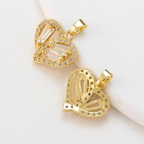 Cubic Zirconia Micro Pave Brass Pendant, Heart, plated, DIY & micro pave cubic zirconia, golden, Sold By PC