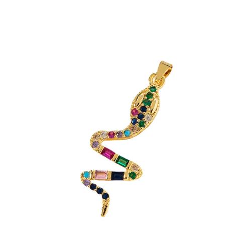 Cubic Zirconia Micro Pave Brass Pendant, Snake, plated, DIY & micro pave cubic zirconia, golden, Sold By PC