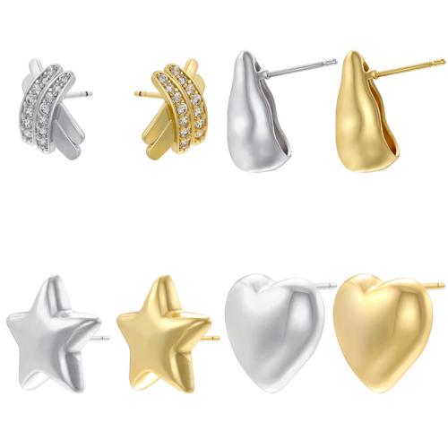 Brass Stud Earring, plated, different styles for choice & micro pave cubic zirconia & for woman, more colors for choice, Sold By Pair
