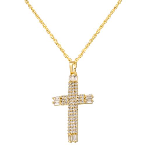Cubic Zircon Micro Pave Brass Necklace with 5CM extender chain Cross plated micro pave cubic zirconia & for woman Length Approx 45 cm Sold By PC