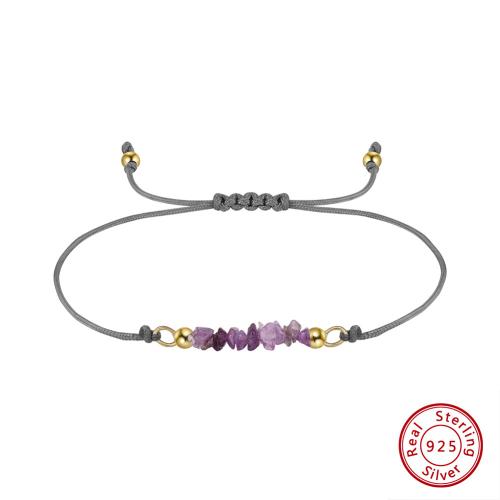 925 Sterling Silver Bangle Bracelet with Wax Cord & Gemstone & for woman Length Approx 25 cm Sold By PC