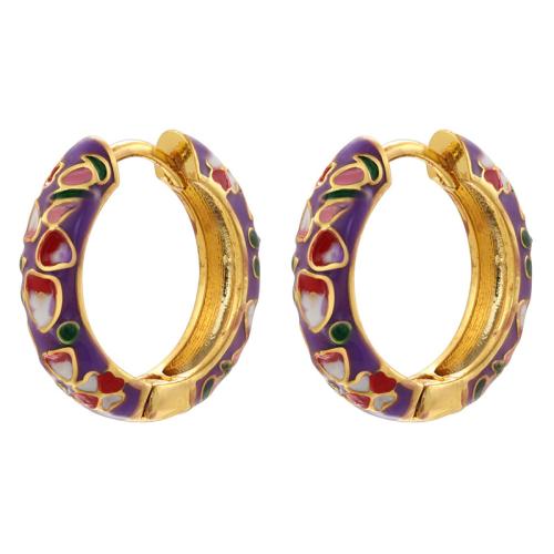 Brass Huggie Hoop Earring plated for woman & enamel Sold By Pair
