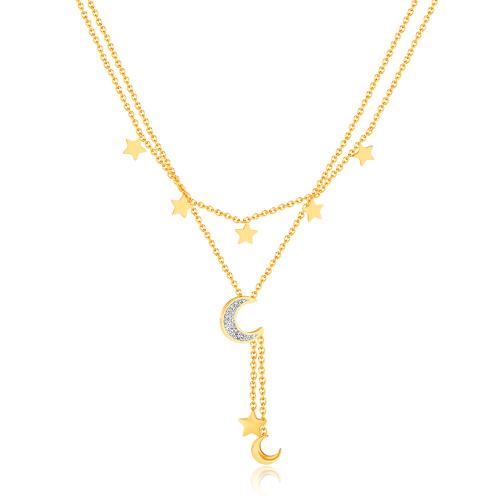 Titanstahl Halskette, mit Verlängerungskettchen von 6CM, plattiert, Micro pave Zirkonia & für Frau, goldfarben, Länge ca. 39.5 cm, verkauft von PC