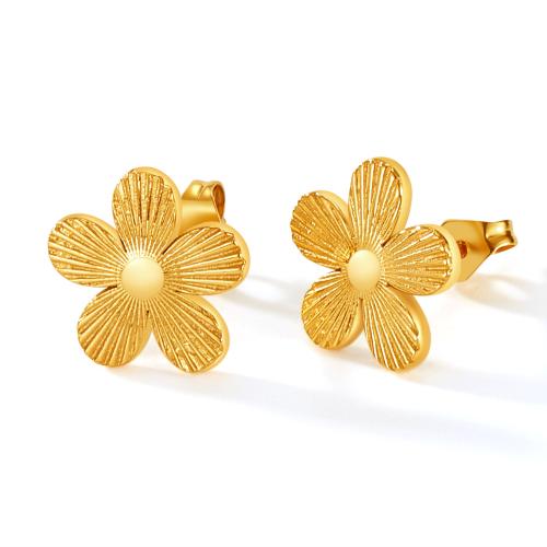 Titanium Steel  Earring petals plated for woman golden Sold By Pair