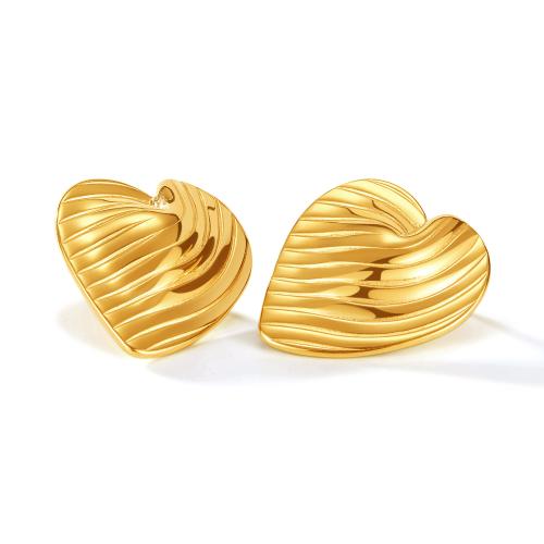 Titanium Steel  Earring, Heart, plated, for woman, golden, 27x30mm, Sold By Pair