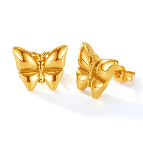 Titan Stahl Ohrring, Titanstahl, Schmetterling, plattiert, für Frau, goldfarben, 10x12mm, verkauft von Paar