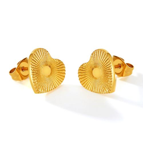 Titanium Staal Earring, Hart, plated, voor vrouw, gouden, 11x12mm, Verkocht door pair