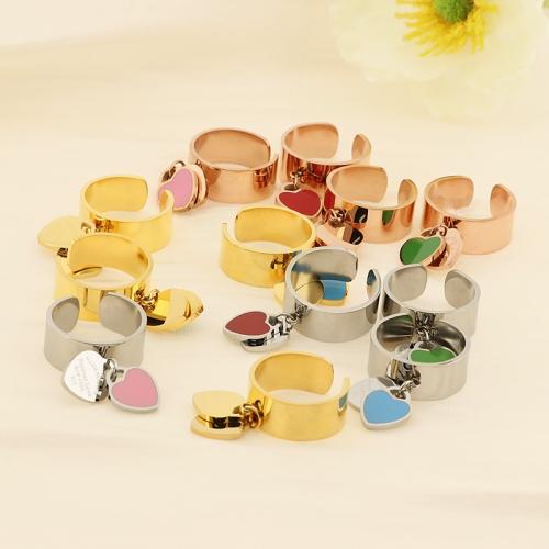 Stainless Steel Finger Ring 304 Stainless Steel Heart Vacuum Ion Plating DIY & enamel Sold By PC