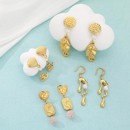 Stainless Steel Drop Earring, 304 Stainless Steel, with turquoise & Plastic Pearl, Vacuum Ion Plating, different styles for choice & for woman, more colors for choice, Sold By Pair