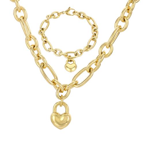 Edelstahl Schmucksets, Armband & Halskette, 304 Edelstahl, Herz, verschiedene Stile für Wahl & für Frau, keine, verkauft von PC