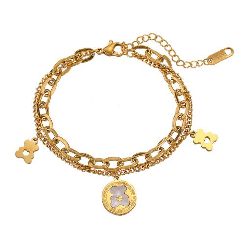 Acier titane bracelet, avec résine, ours, Placage de couleur d'or, Double couche & pour femme, Longueur:Environ 6-8 pouce, Vendu par PC