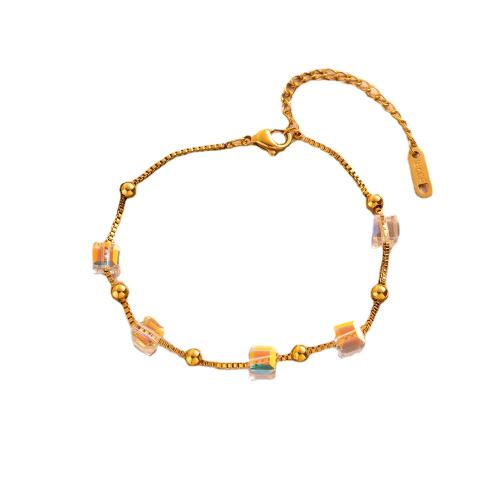Titanstahl Armband, mit Kristall, goldfarben plattiert, Modeschmuck & für Frau, Länge:ca. 6-8 ZollInch, verkauft von PC