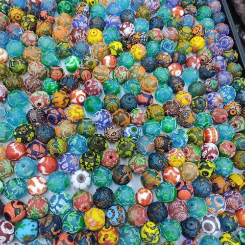 Millefiori Slice Lampwork Beads Round Carved handmade & DIY Random Color Sold By PC