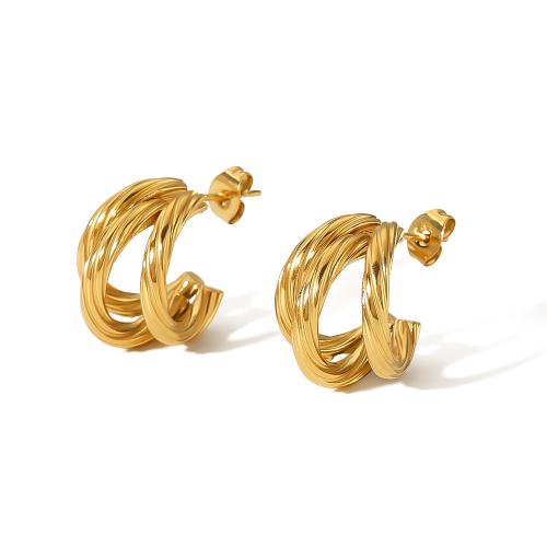 304 Stainless Steel Stud Earring gold color plated for woman & hollow Sold By Pair