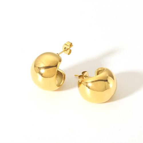 304 Stainless Steel Stud Earring, Letter C, gold color plated, fashion jewelry & for woman, 15x16x18mm, Sold By Pair