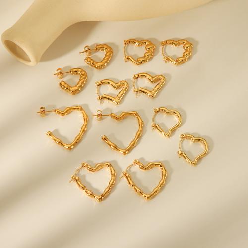 304 Stainless Steel Drop Earring, Heart, gold color plated, different styles for choice & for woman & hollow, Sold By Pair