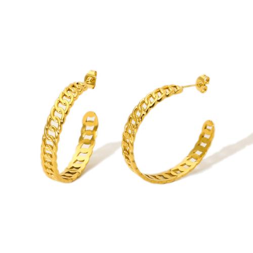 304 Stainless Steel Stud Earring, Letter C, gold color plated, for woman & hollow, 35mm, Sold By Pair