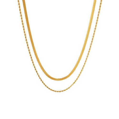 Aço inoxidável 304 colar, with 2inch extender chain, cromado de cor dourada, Camada Dupla & Corrente de corda francesa & para mulher, comprimento Aprox 15.7 inchaltura, Aprox 17.7 inchaltura, vendido por PC