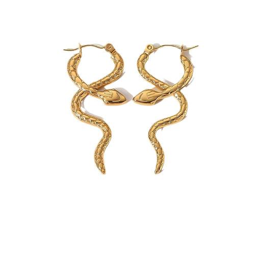 304 Stainless Steel Lever Back Earring Snake gold color plated & for woman Sold By Pair