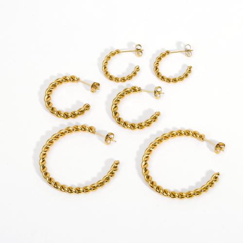 304 rustfrit stål Stud Earring, Letter C, guldfarve belagt, mode smykker & forskellig størrelse for valg & for kvinde, Solgt af par