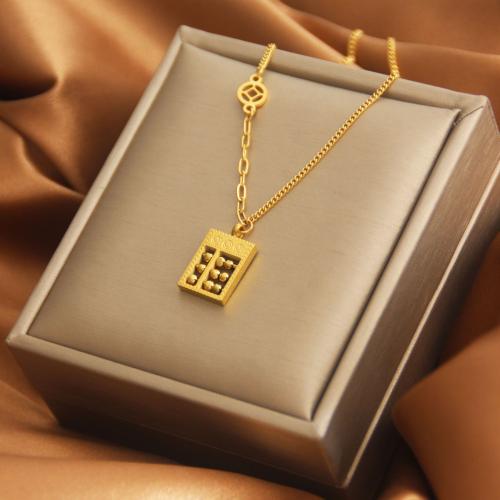 Titanium Steel Necklace Abacus gold color plated for woman & hollow Length Approx 17.7 Inch Sold By PC